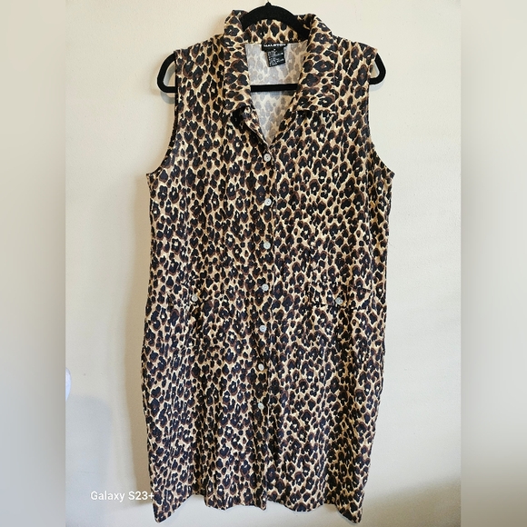 Halston 100% Silk Leapord Print Shirt Dress Womens Size 16 - Picture 2 of 12